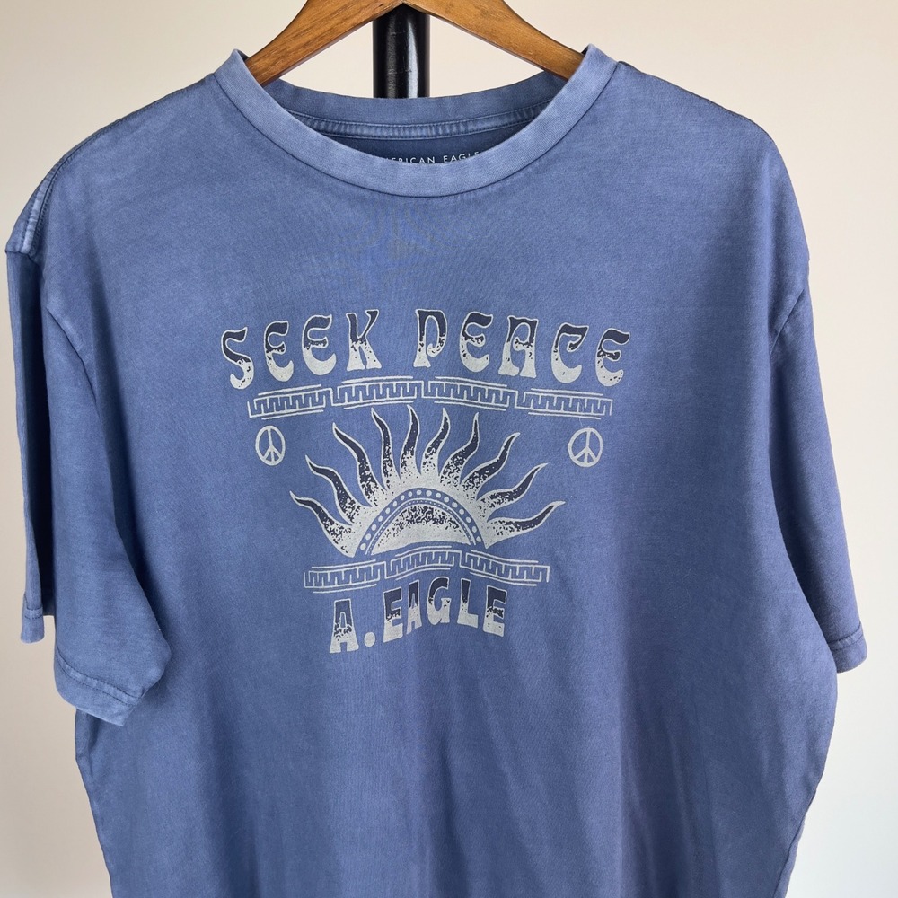 American Eagle Seek Peace Sun Graphic Tee Blue XL Super Soft Standard Fit